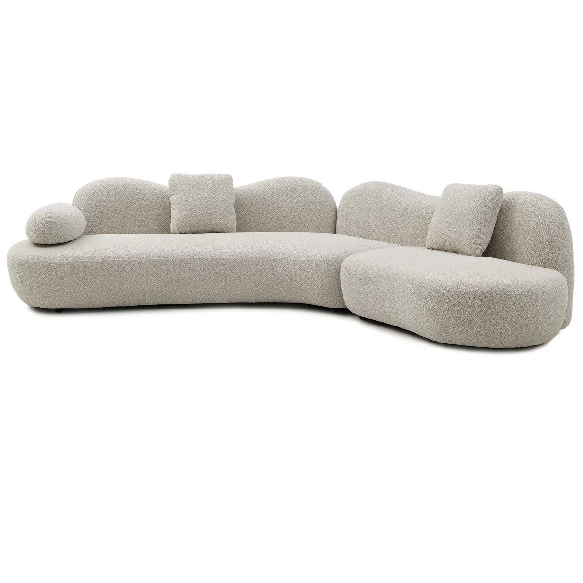 Sofa With Crescent Shape And Butterfly Backrest, Includes 2 Pillows - Beige