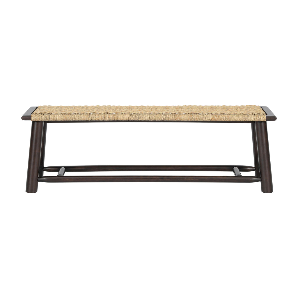 Farmhouse Modern Solid Wood Rattan Bench Multi Functional Design 59" Indoor & Covered Outdoor Bench - Walnut