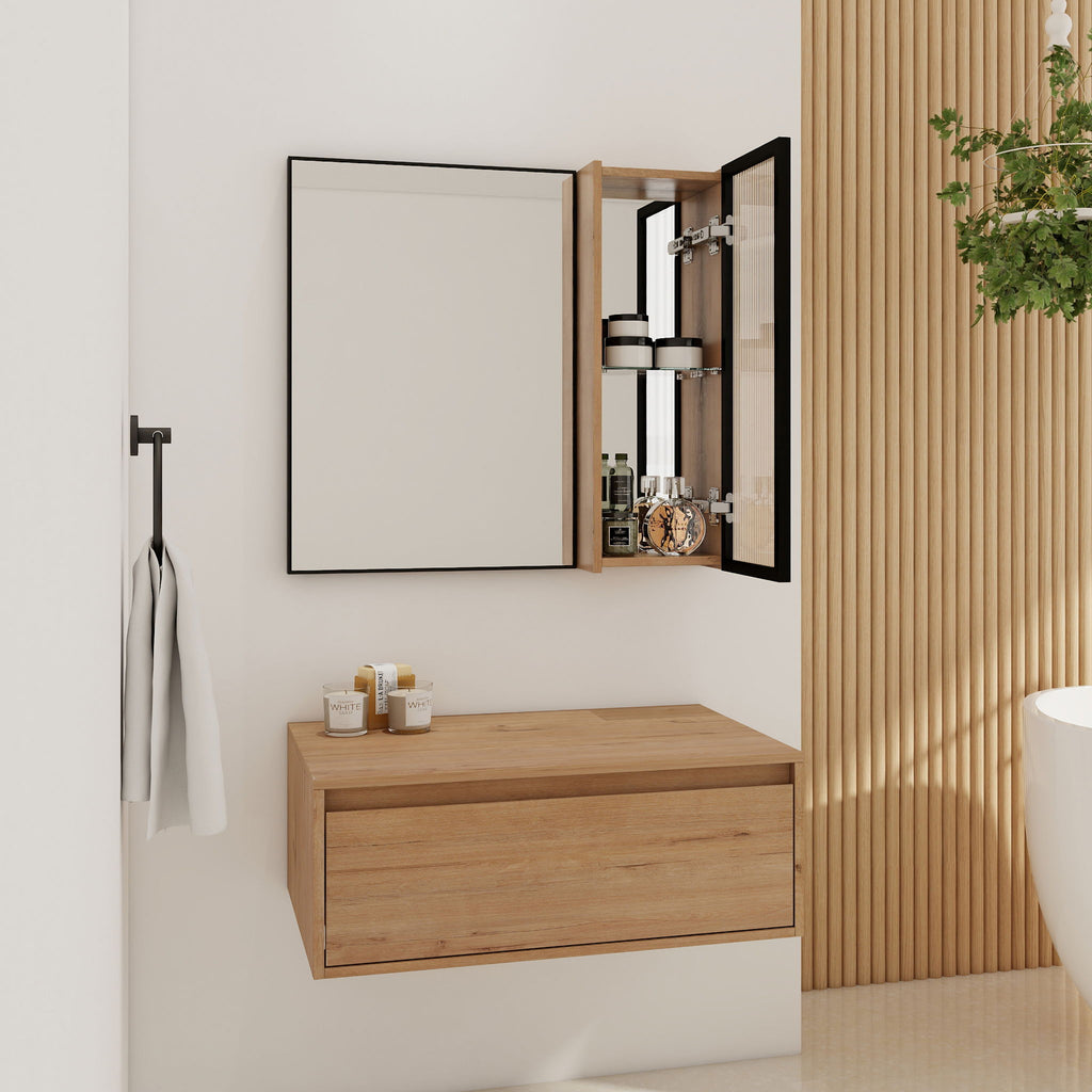 30" Wall Mounted Mirror Cabinet With Door - Imitative Oak