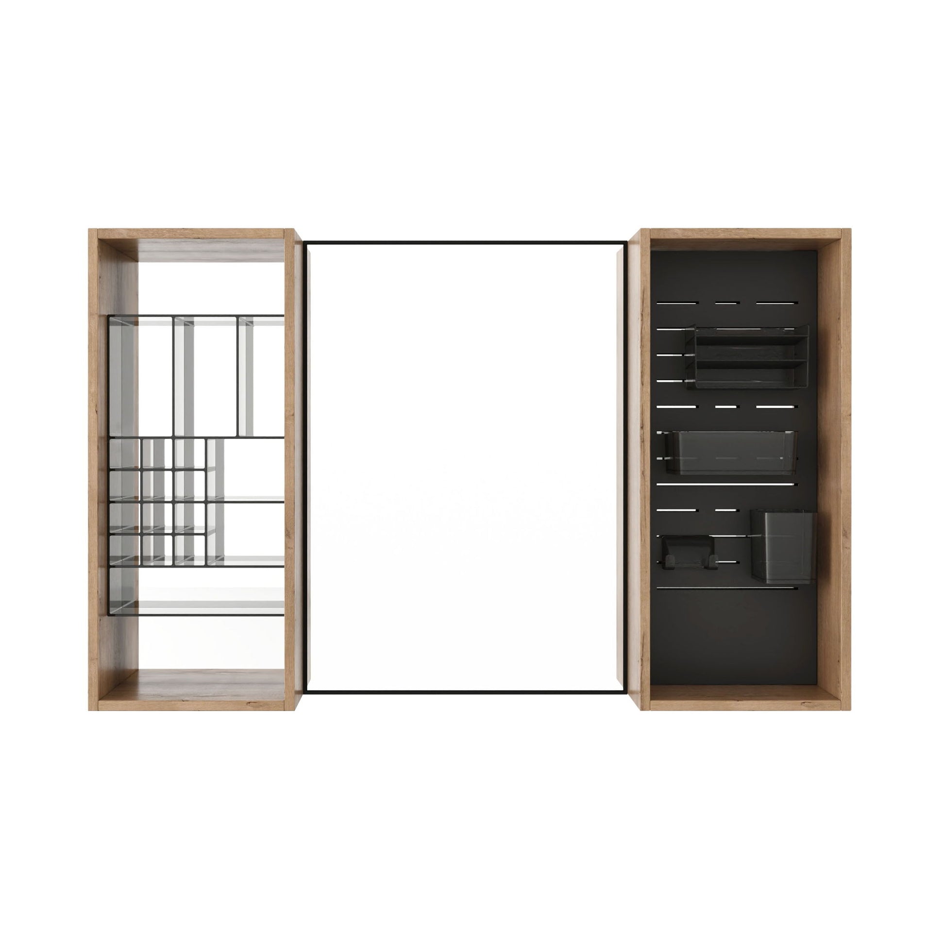 43.5" Mirror Cabinet With Storage, Wall Mounted Medicine Cabinet Frame With Shelves - Imitative Oak