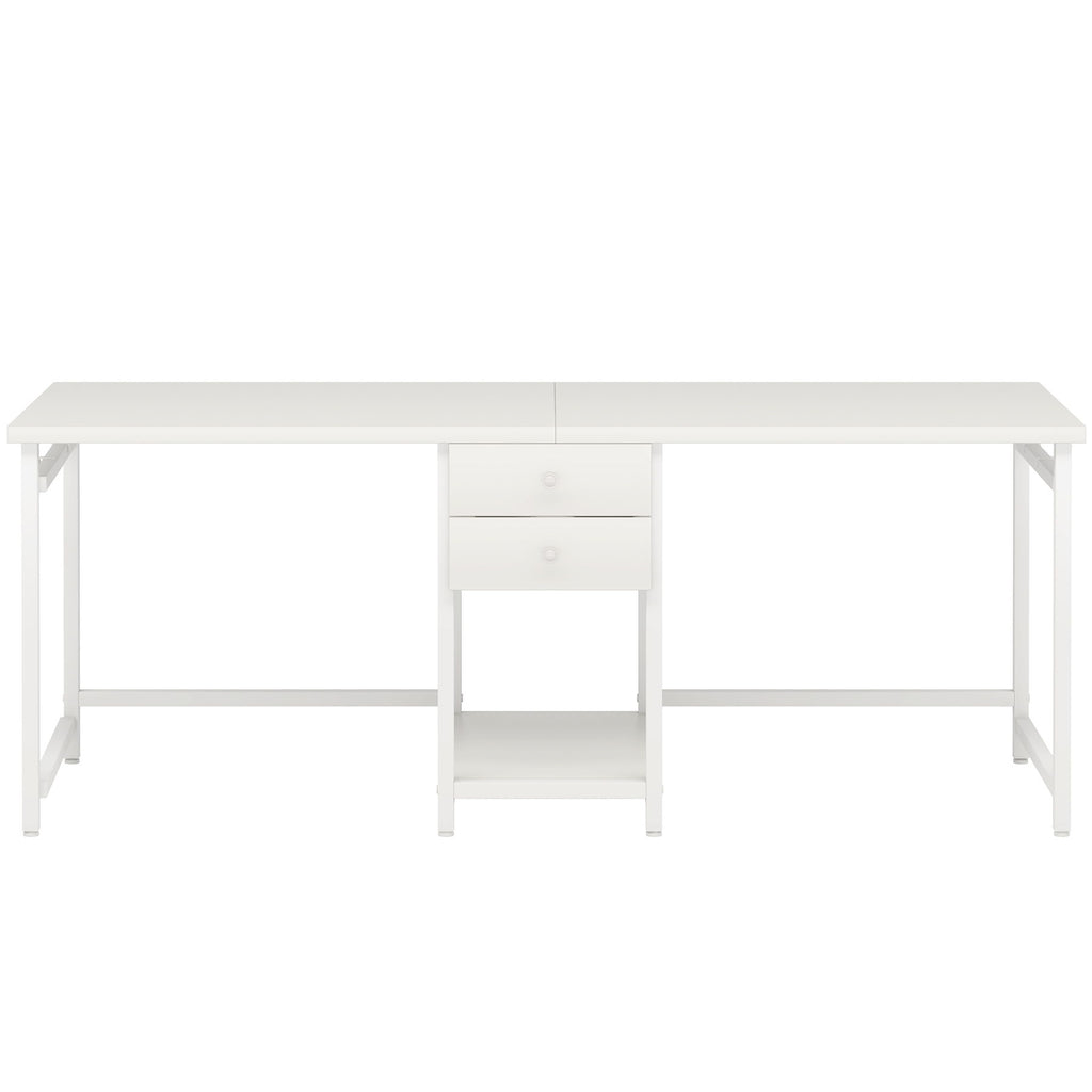 2 Person Computer Desk With Drawers And Shelves, Extra Long Double Workstation