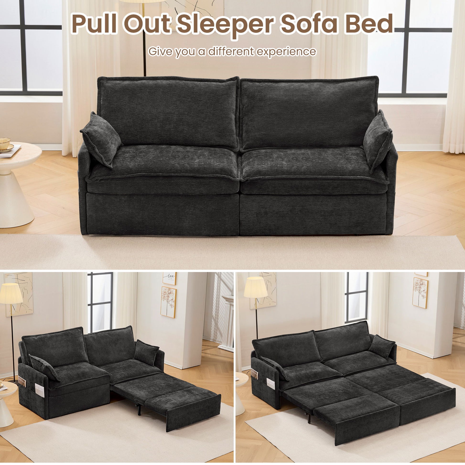 Pull Out Sofa Bed, Corduroy Convertible Sleeper Sofa Couch, Side Storage, And USB / C - Type Charging Ports Chair