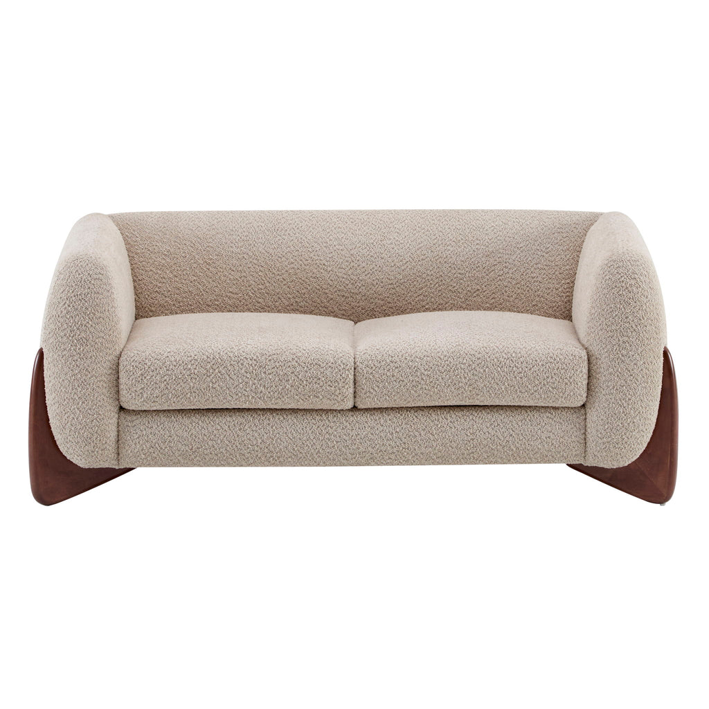 Contemporary Boucle Sherpa Sofa With Birch Wood Legs