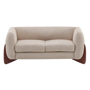 Modern Boucle Upholstered 2 Seater Sofa With Natural Wood Legs - Almond