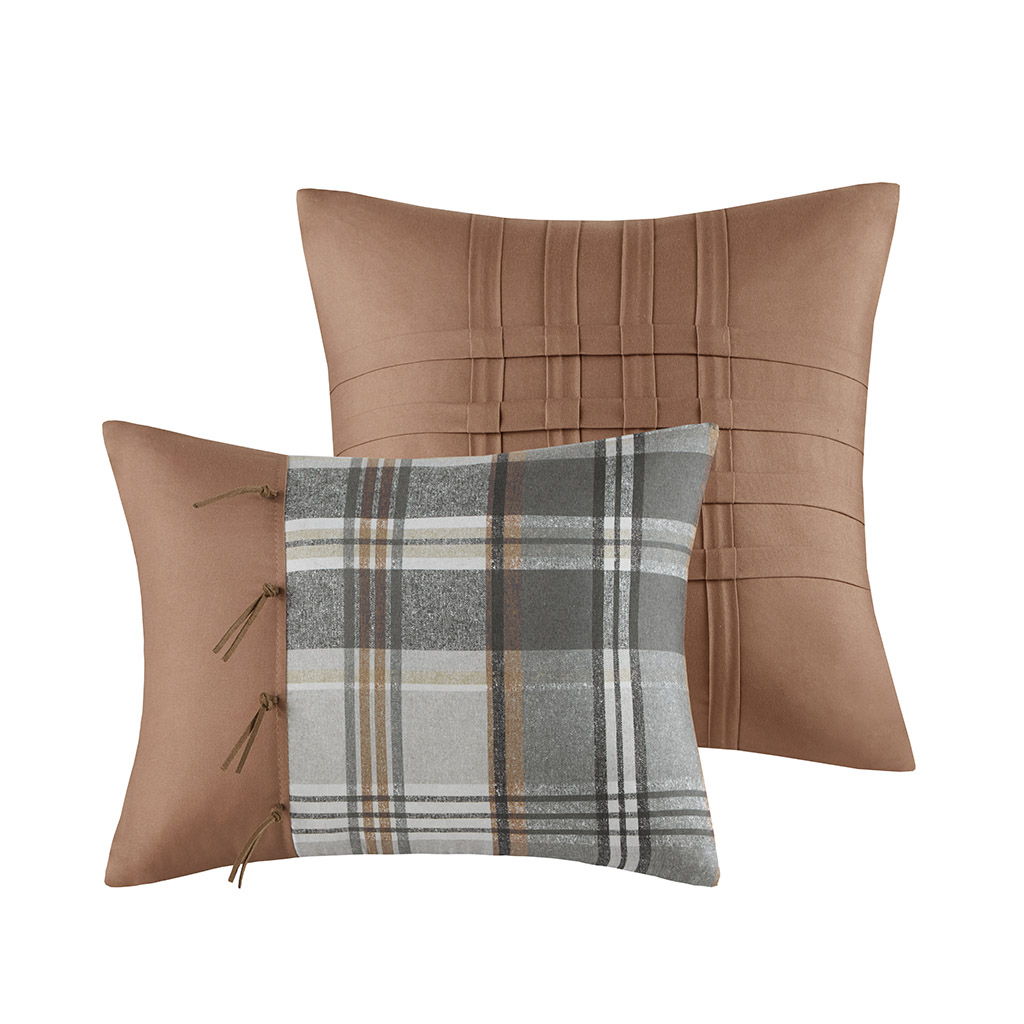Blake - Plaid Comforter Set - Tan / Gray