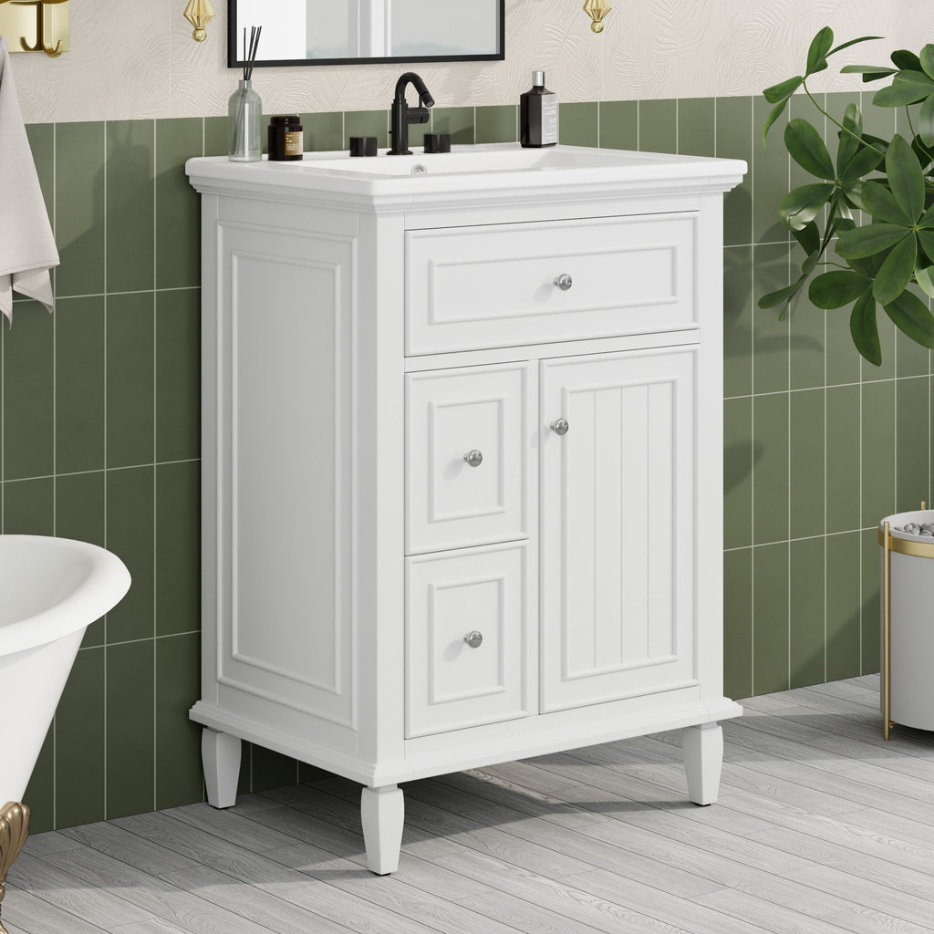 Modern Bathroom Vanity With Sink, Adjustable Shelf, 1 Flip Drawer & 2 Drawers