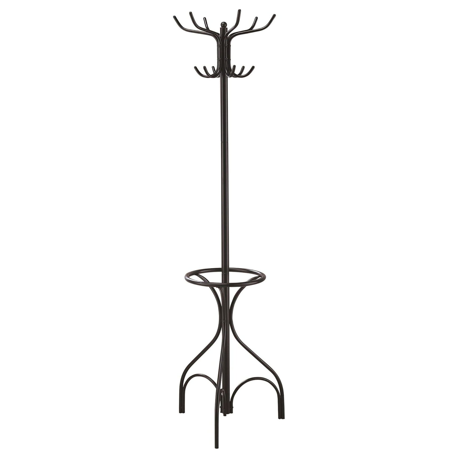 12 Hook Coat Rack With Umbrella Holder - Black