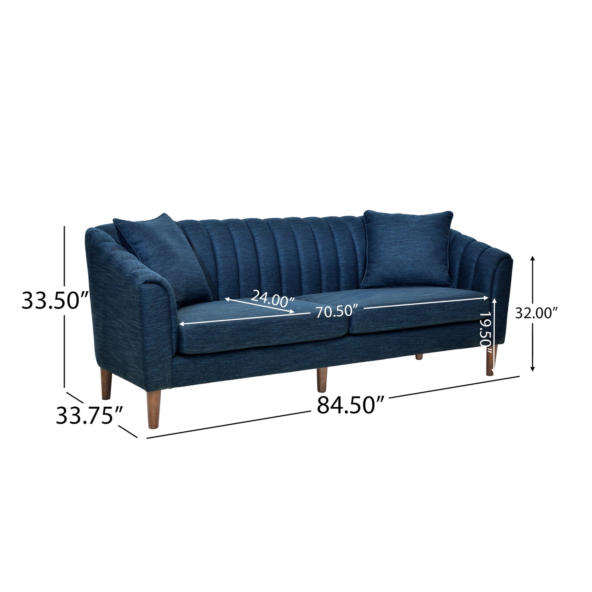 Contemporary 3 Seater Sofa With Button Tufted Design - Navy Blue