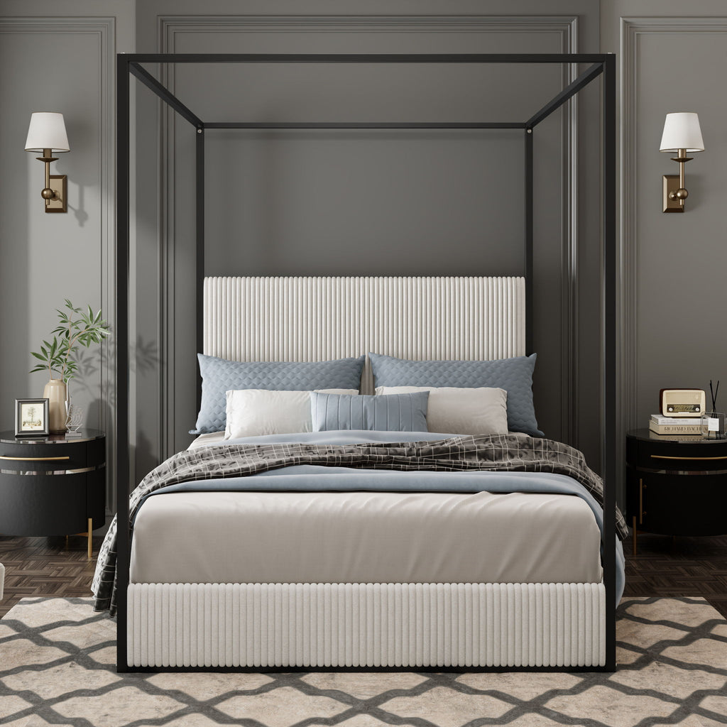Canopy Bed With Tall Upholstered Headboard And 4 Poster