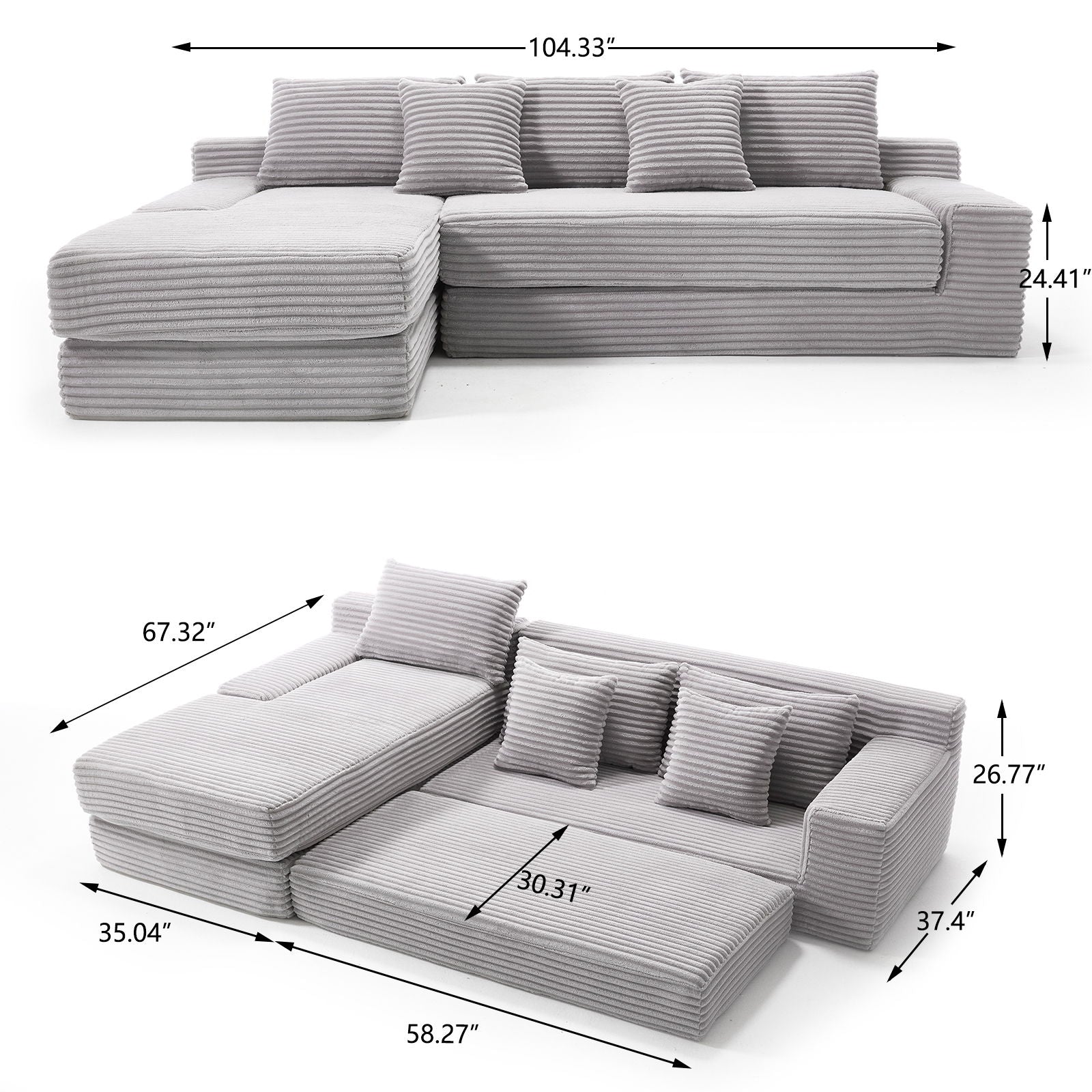 Modern L - Shaped Sectional Couch With Memory Foam