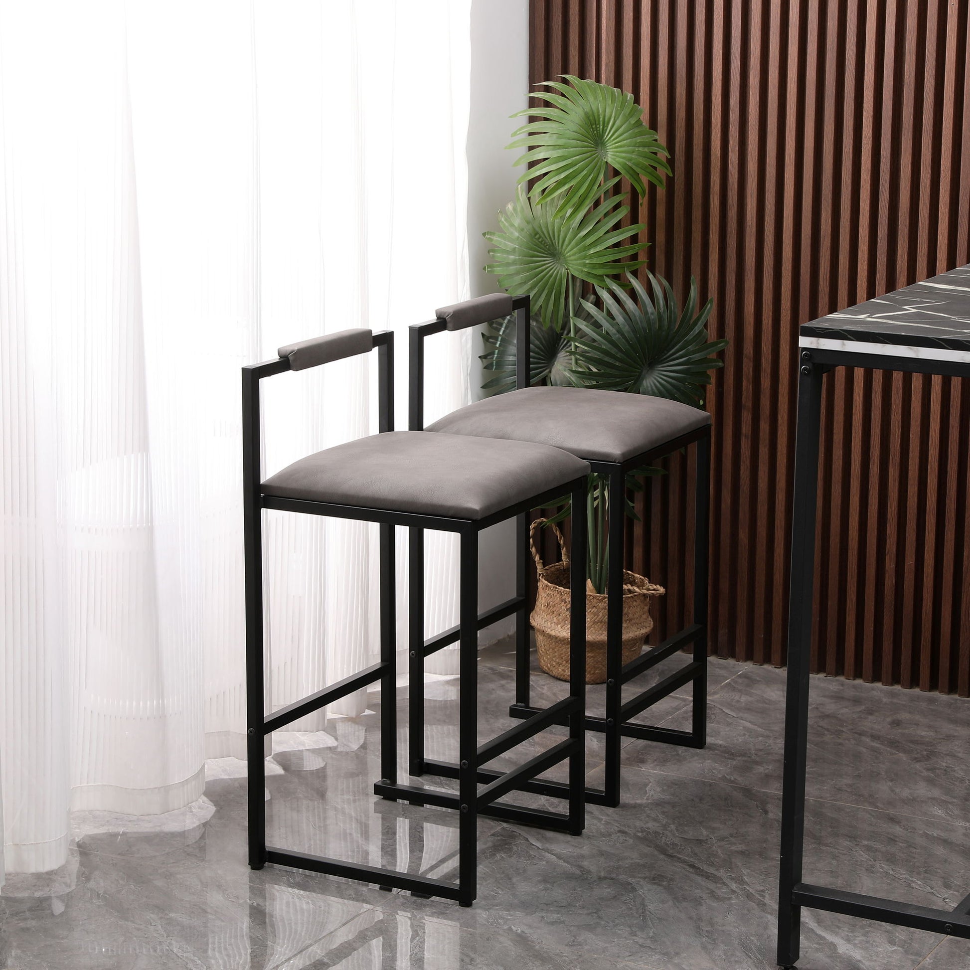 Elegant Bar Stool Set With Backrest And Footrest, Counter Height (Set of 2)