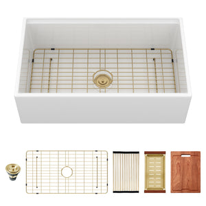 Workstation Single Bowl, Apron Front Kitchen Sink - White