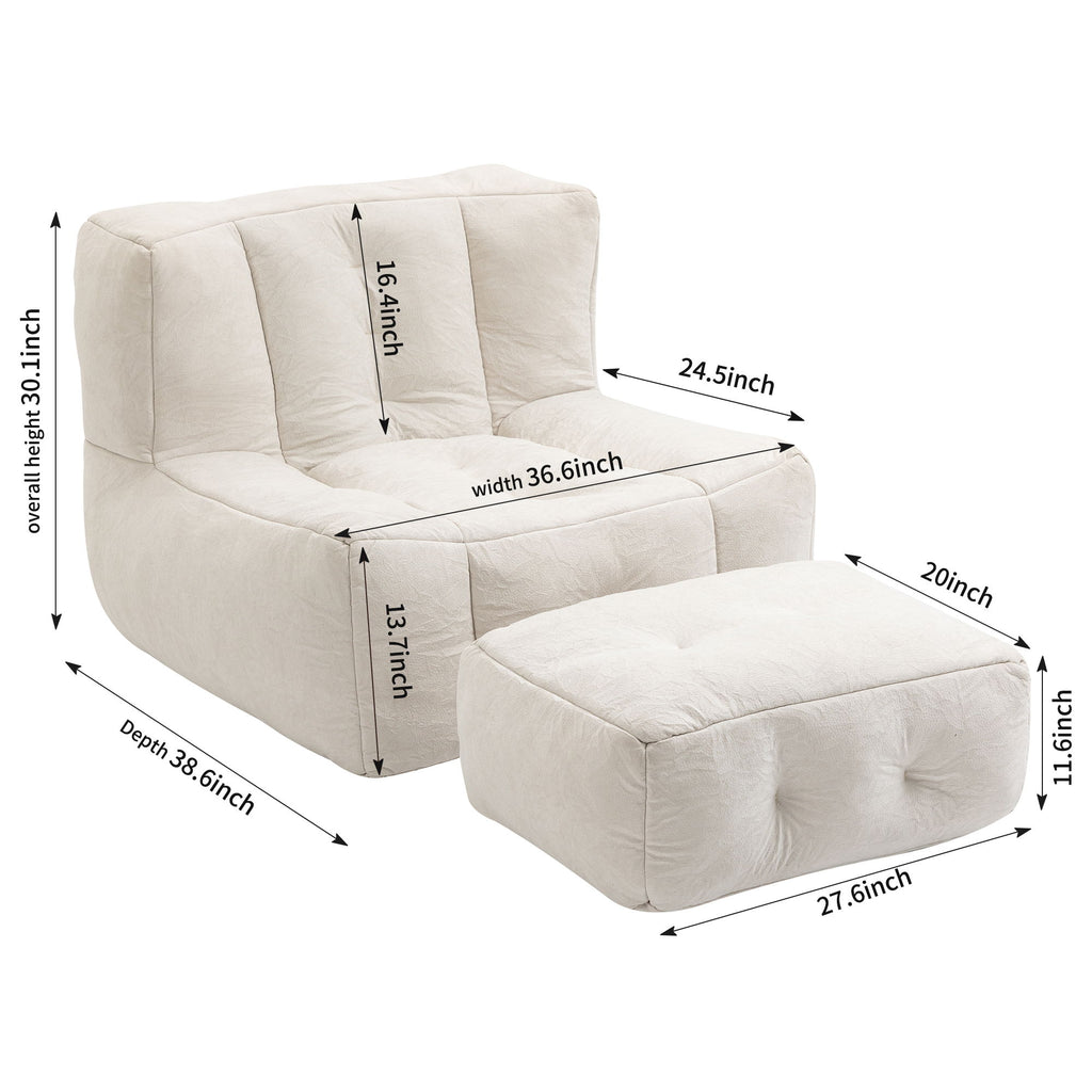 Modern Indoor Fluffy Bean Bag Chair With Memory Foam And Ottoman, Super Soft