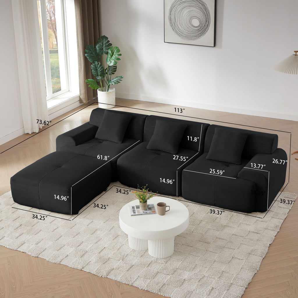 L Shaped Modular Sectional Sofa Corduroy And Movable Ottoman