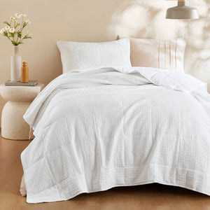 Mina - Twin/Twin Long Waffle Weave Textured Quilt Set - White