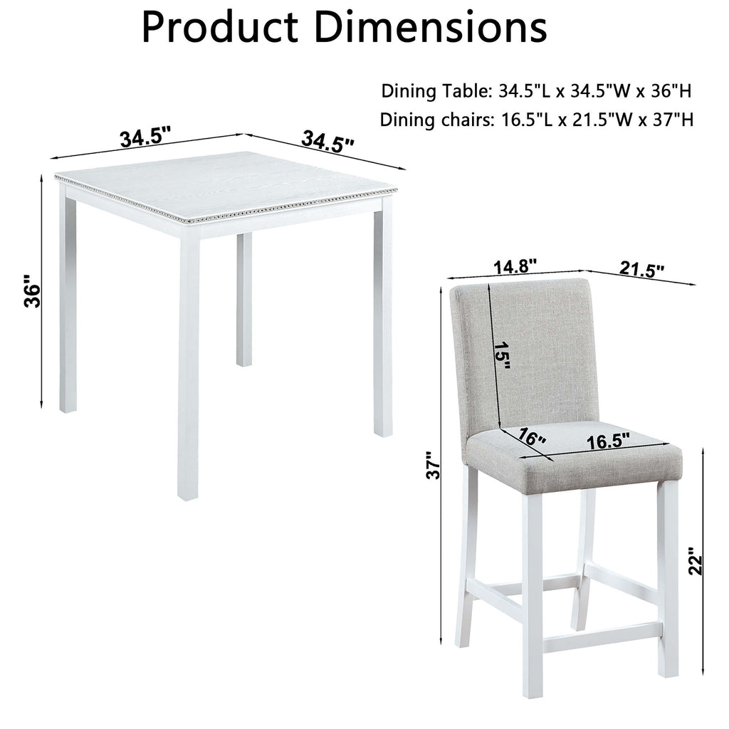 5 Piece Counter Height Table Set, Square Table And 4 Upholstered Chairs