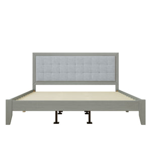 Mid Century Modern Platform Bed With Upholstered Headboard