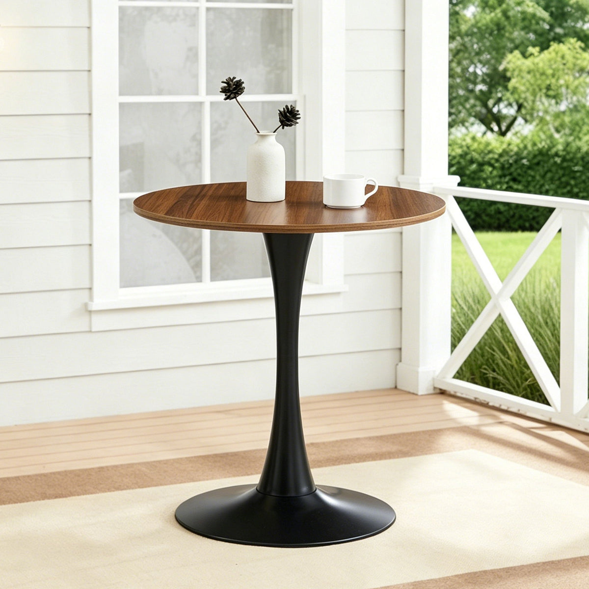 Round Dining Table With Tulip Style Base - Natural Wood
