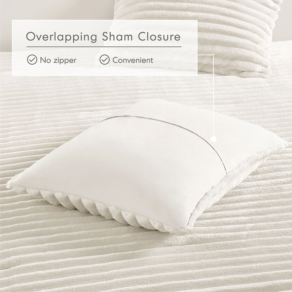 Avril - Twin/Twin Long Fluffy Ribbed Plush Comforter Set - Ivory