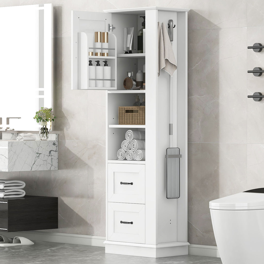 Freestanding Bathroom Storage Cabinet With Adjustable Shelves And Side Hooks Board, Rectangle Design