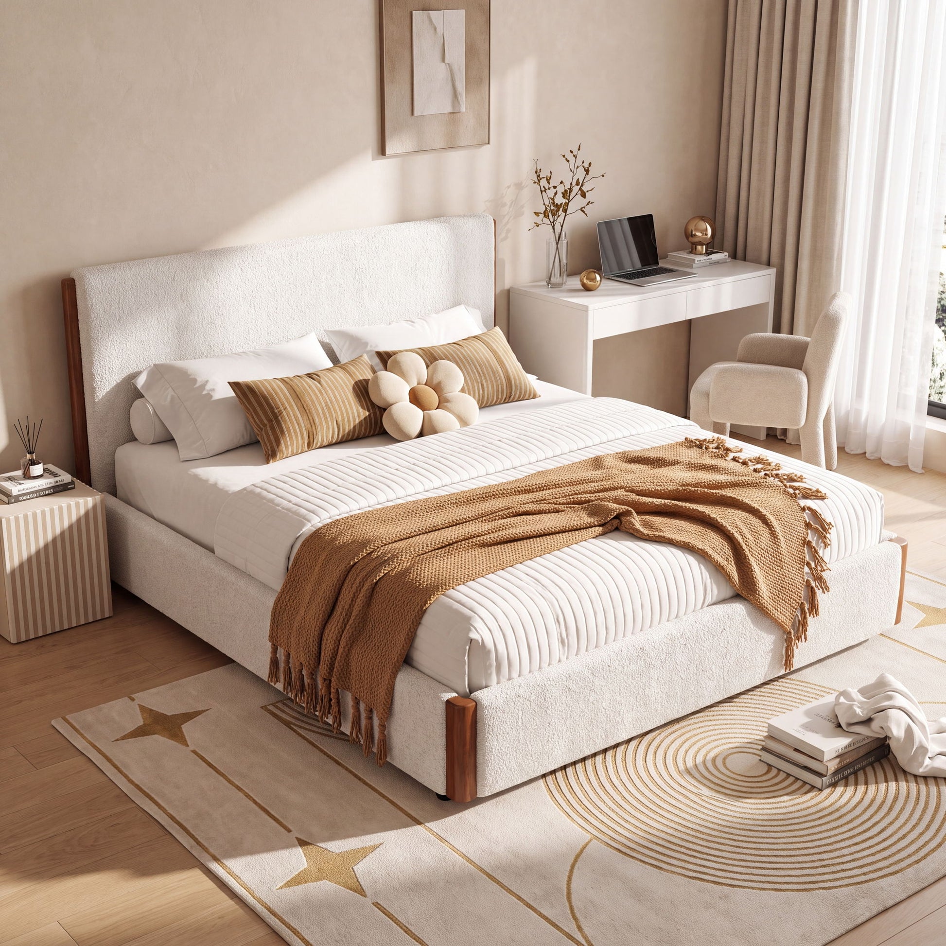 Modern Upholstered Platform Bed Frame With Accents