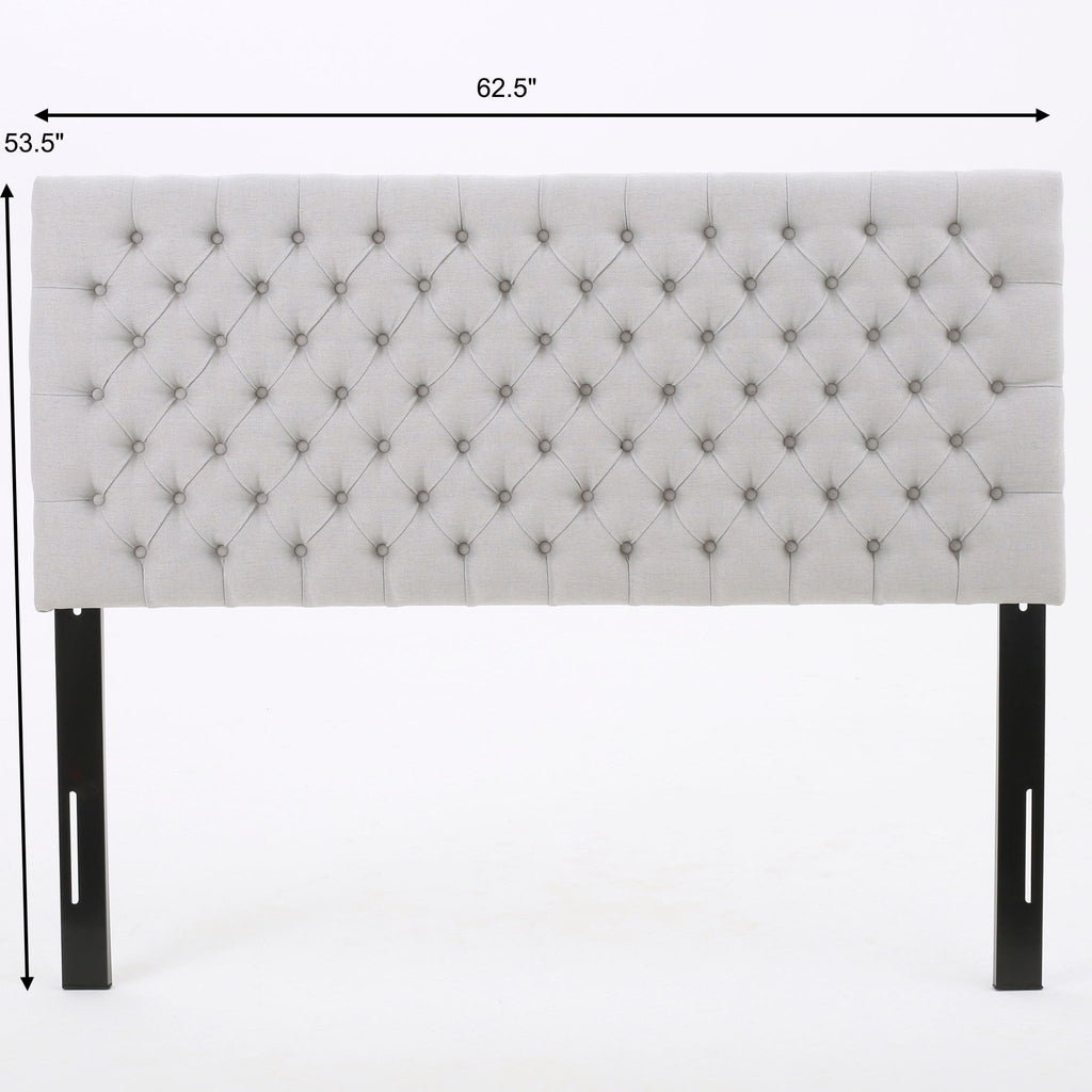 Queen Size Headboard With Button Tufting - Light Gray