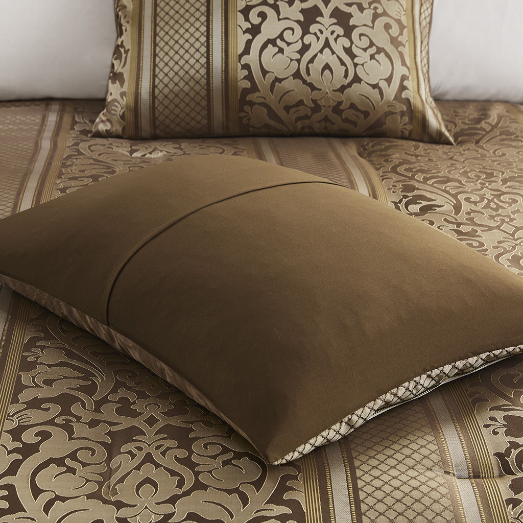 Bella - 6 Piece Jacquard Comforter Set With Throw Pillows - Light Brown