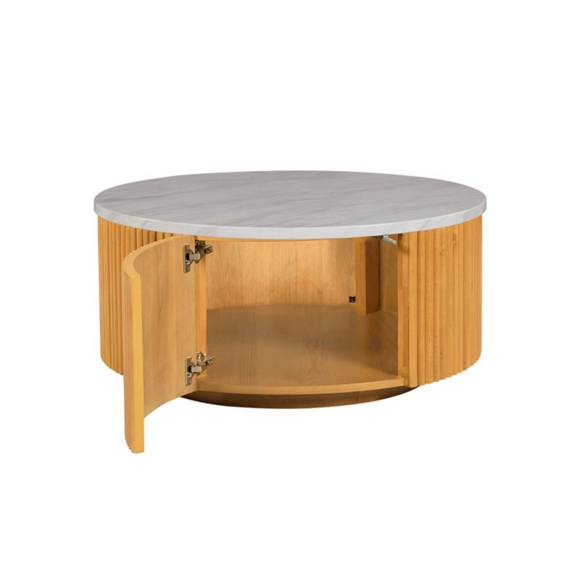 Round Coffee Table With Storage - Natural / White