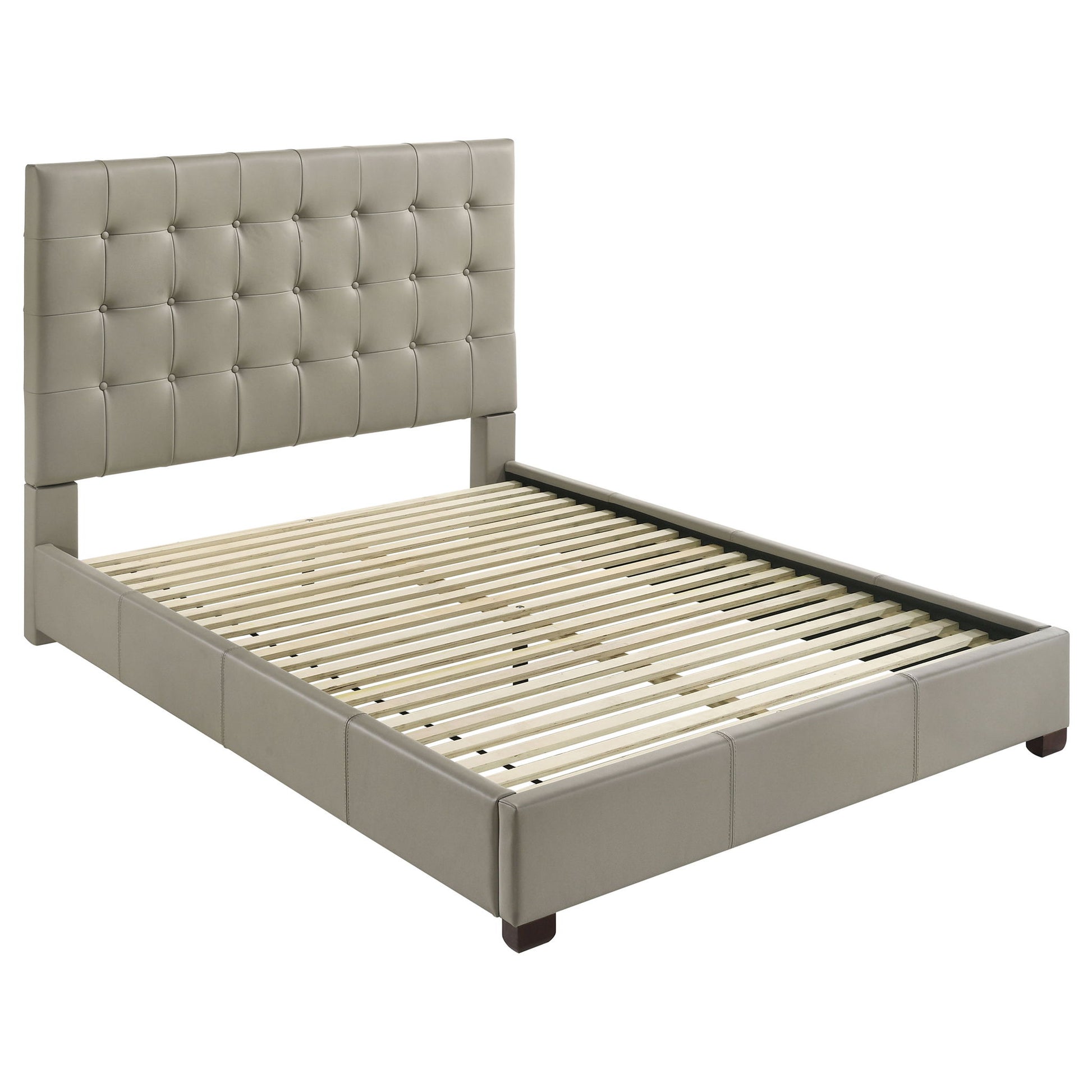 Queen Panel Platform Bed With Grid Tufted Headboard - Tan