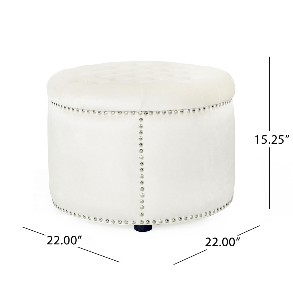 Elegant Round Ottoman Footstool With Studded Rim