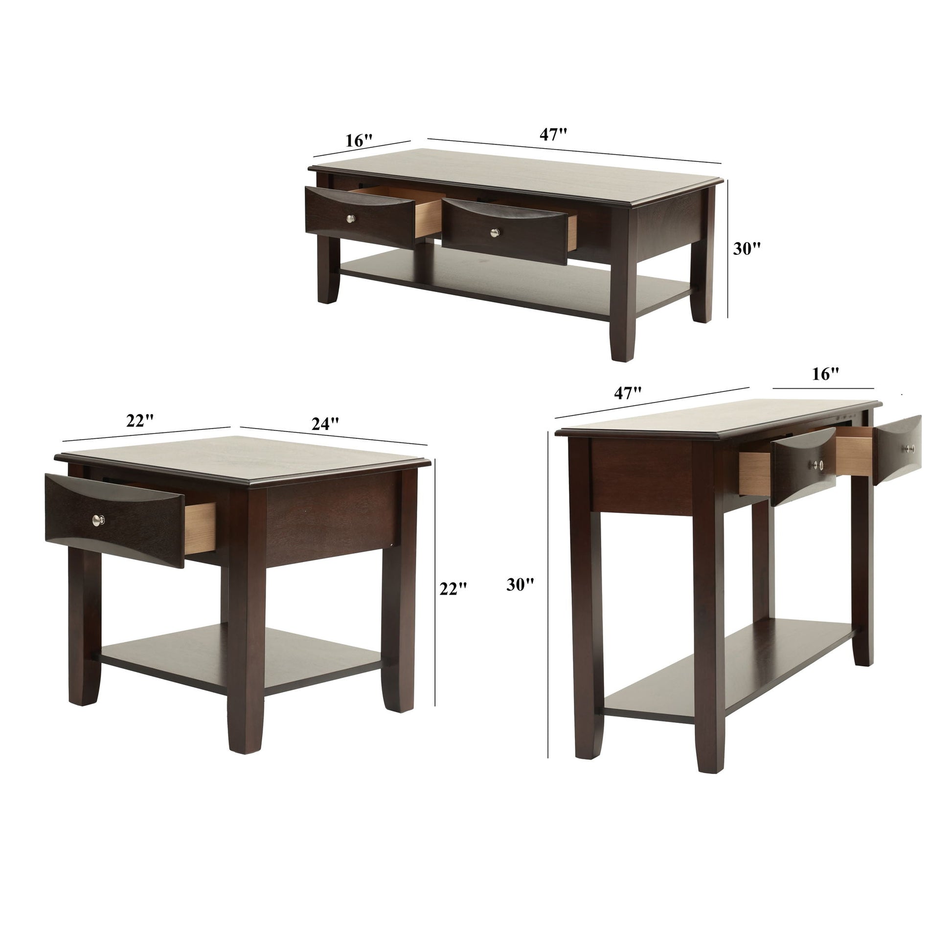 Table Set With Drawers And Open Shelf Storage