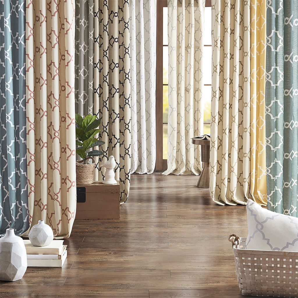 Saratoga - 63" Fretwork Print Grommet Top Window Curtain - Seafoam