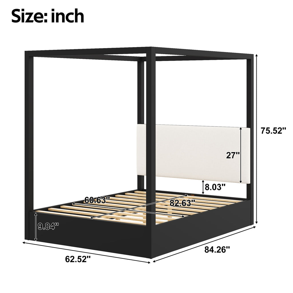 Canopy Platform Bed With Upholstered Headboard