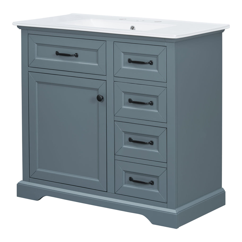 36" Bathroom Vanity With Sink, 2 Tip-Out Drawers, Soft Close Hinges