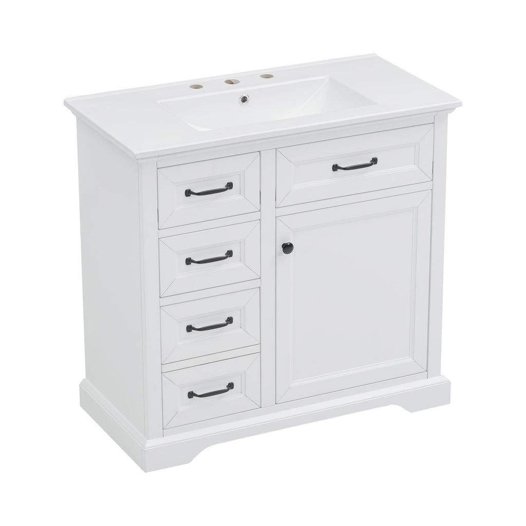 Modern Bathroom Vanity With Sink Top, 4 Drawers And 1 Soft-Close Door