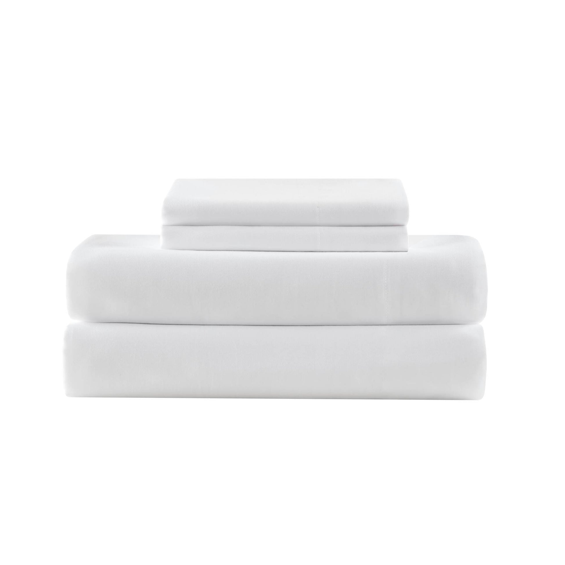 Percale Weave - Queen Premium Cotton Rich Sheet Set - Bright White