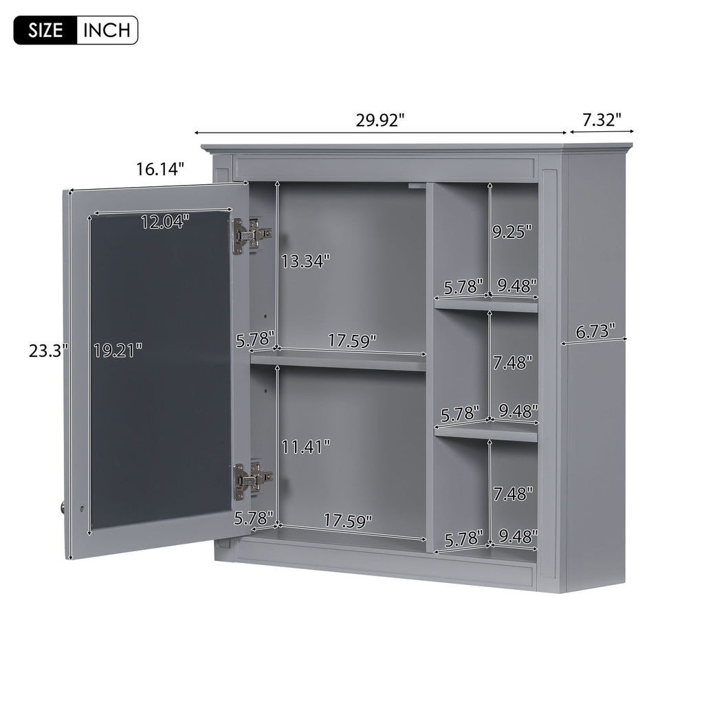 Wall Mounted Medicine Cabinet With Mirror And 3 Open Shelves