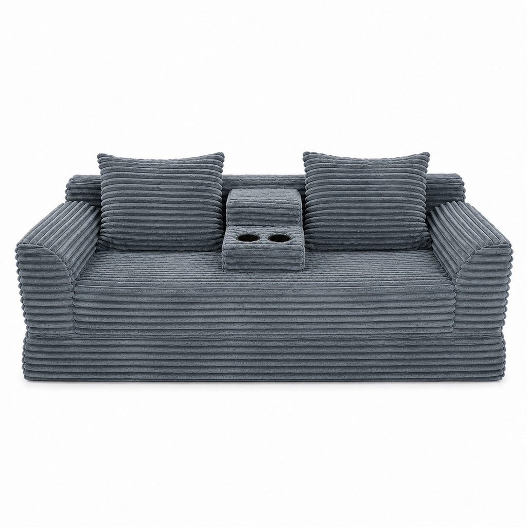Soft Striped Convertible Sofa Bed, Dual Use Lounge Couch With Cup Holders And Pillows