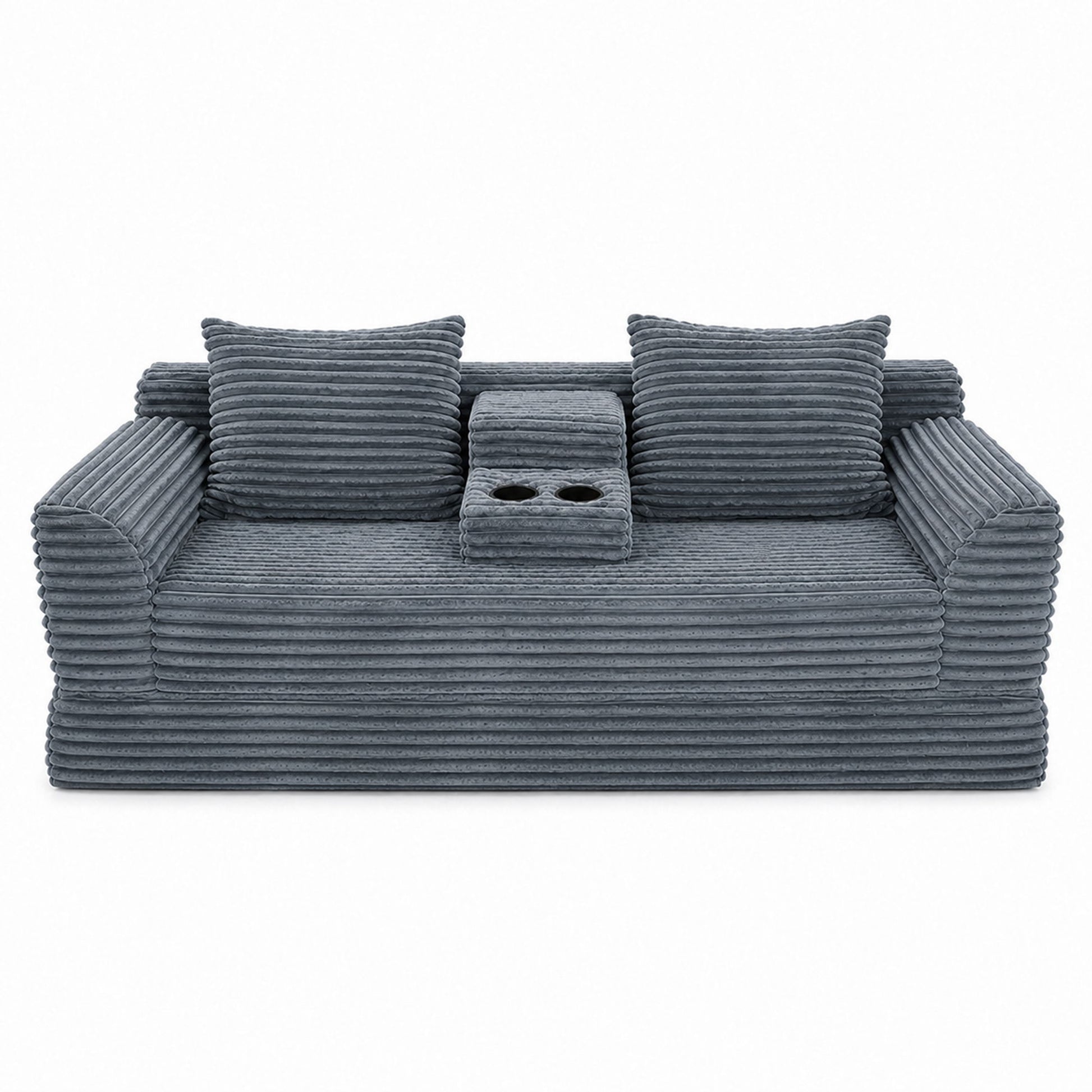 Soft Striped Convertible Sofa Bed, Dual Use Lounge Couch With Cup Holders And Pillows