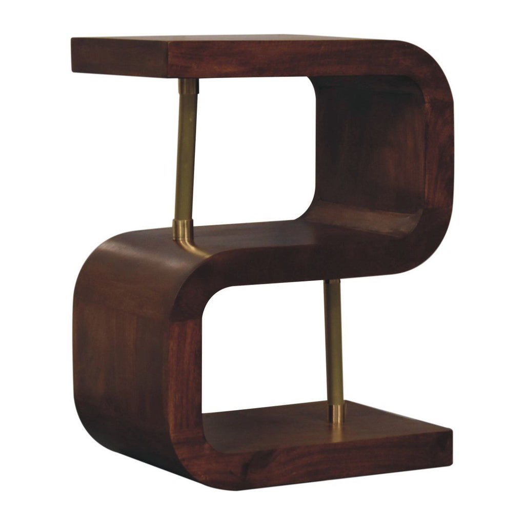 S Curve Brass Bedside Table - Dark Brown
