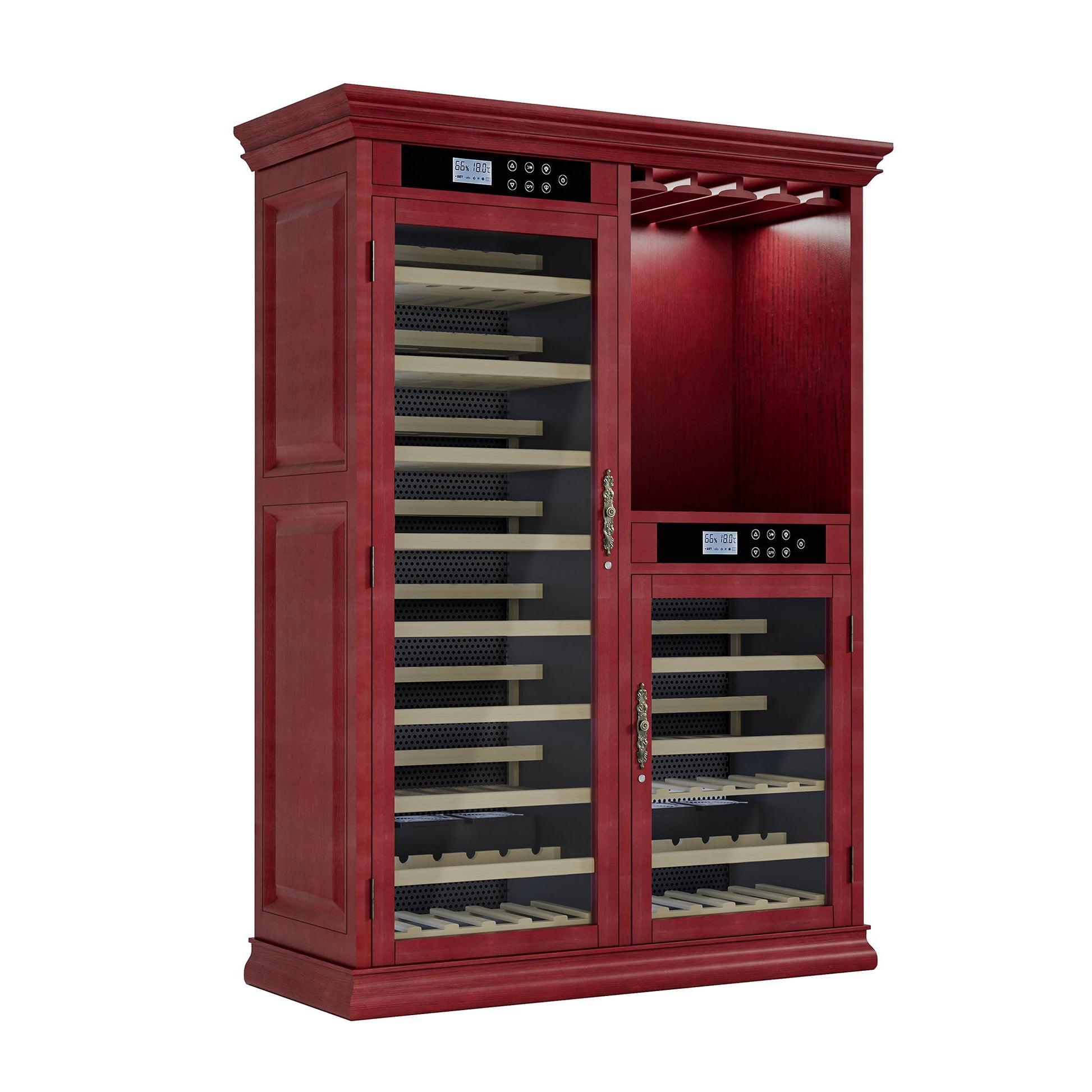 Wine Cooler With Dual Zone Temperature Control, Vacuum Insulated Door, LED Lighting, 158 Bottle Capacity - Cherry