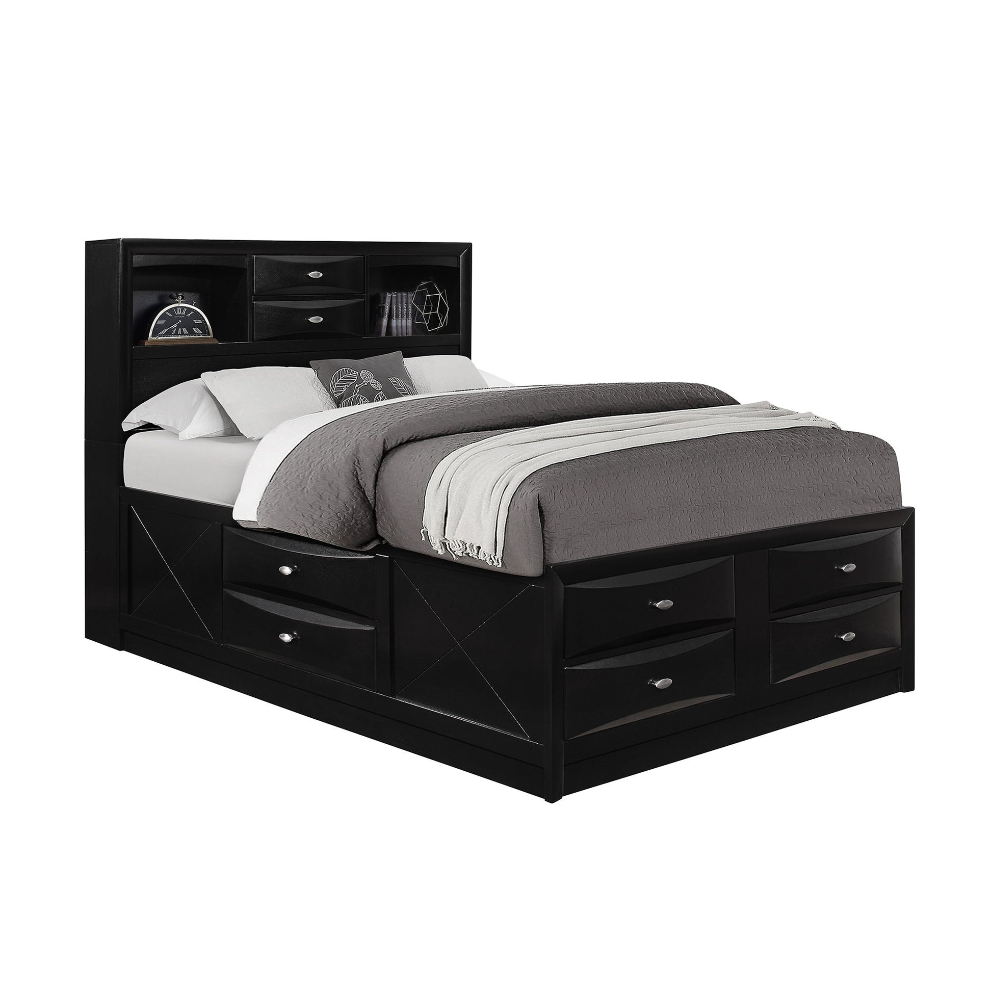 Lucille - 5 Piece Bedroom Set With Storage Drawers And Bookcase Headboard