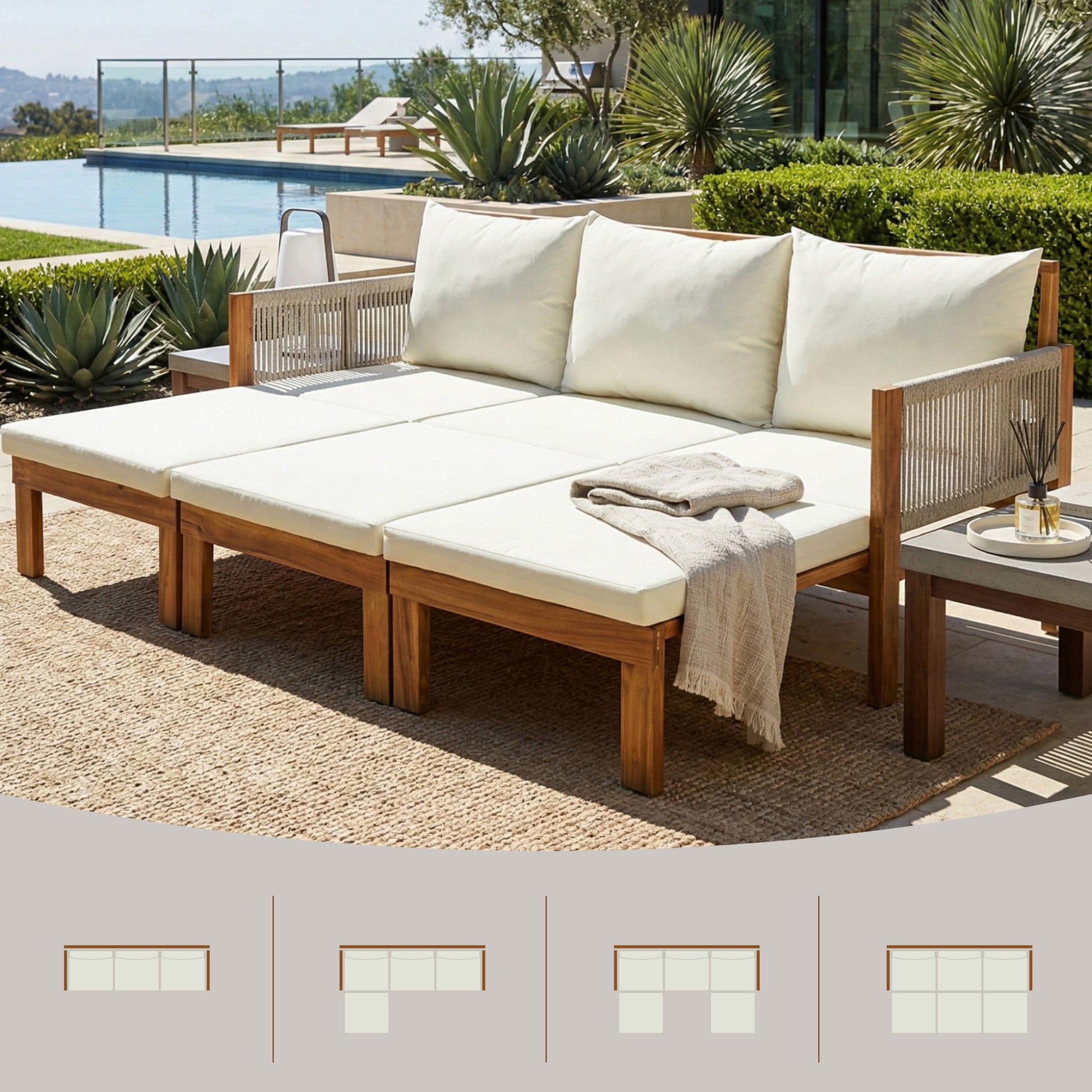 Outdoor 3 Seat Patio Sunbed