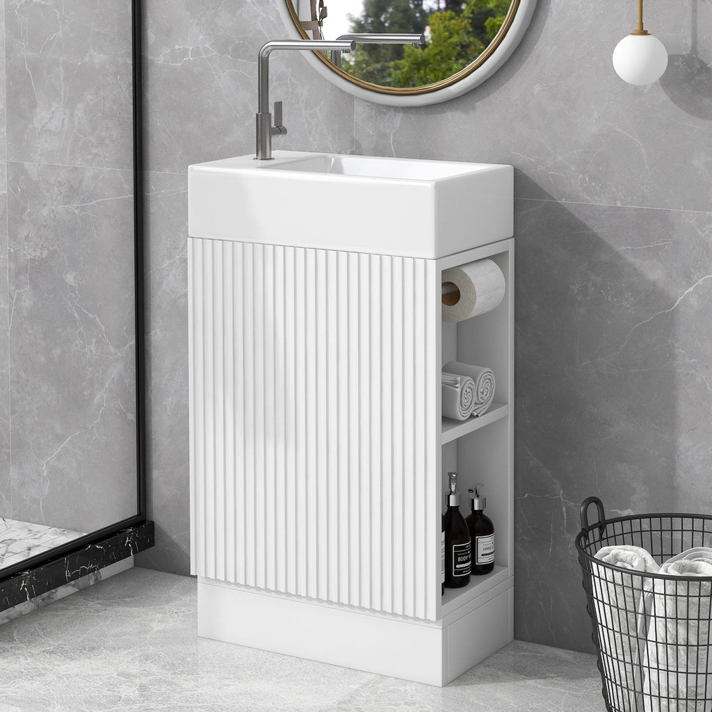 Modern Bathroom Vanity With Sink And 2 Tier Shelf