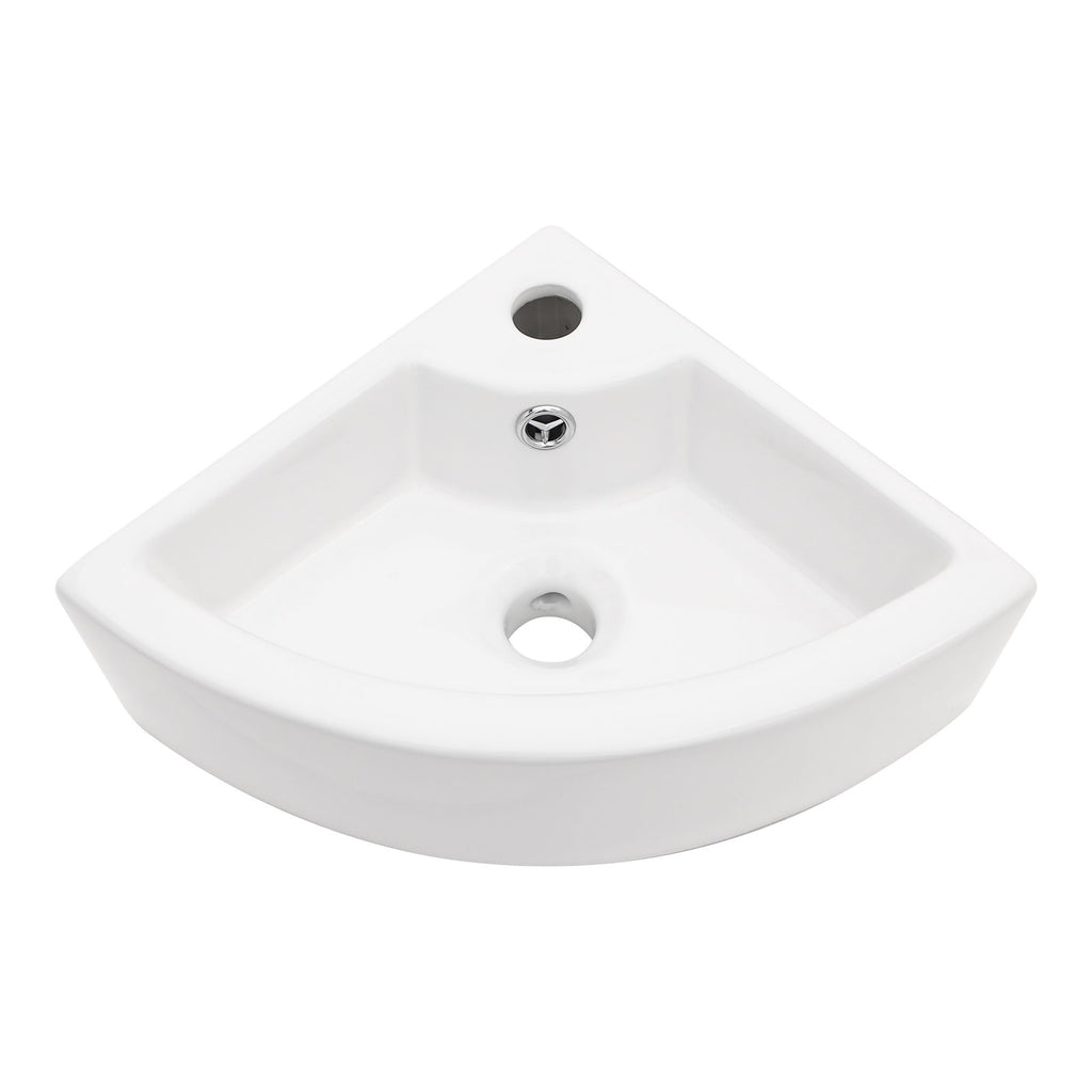 Triangle Porcelain Wall Mount Vessel Sink With Single Faucet Hole & Overflow - White
