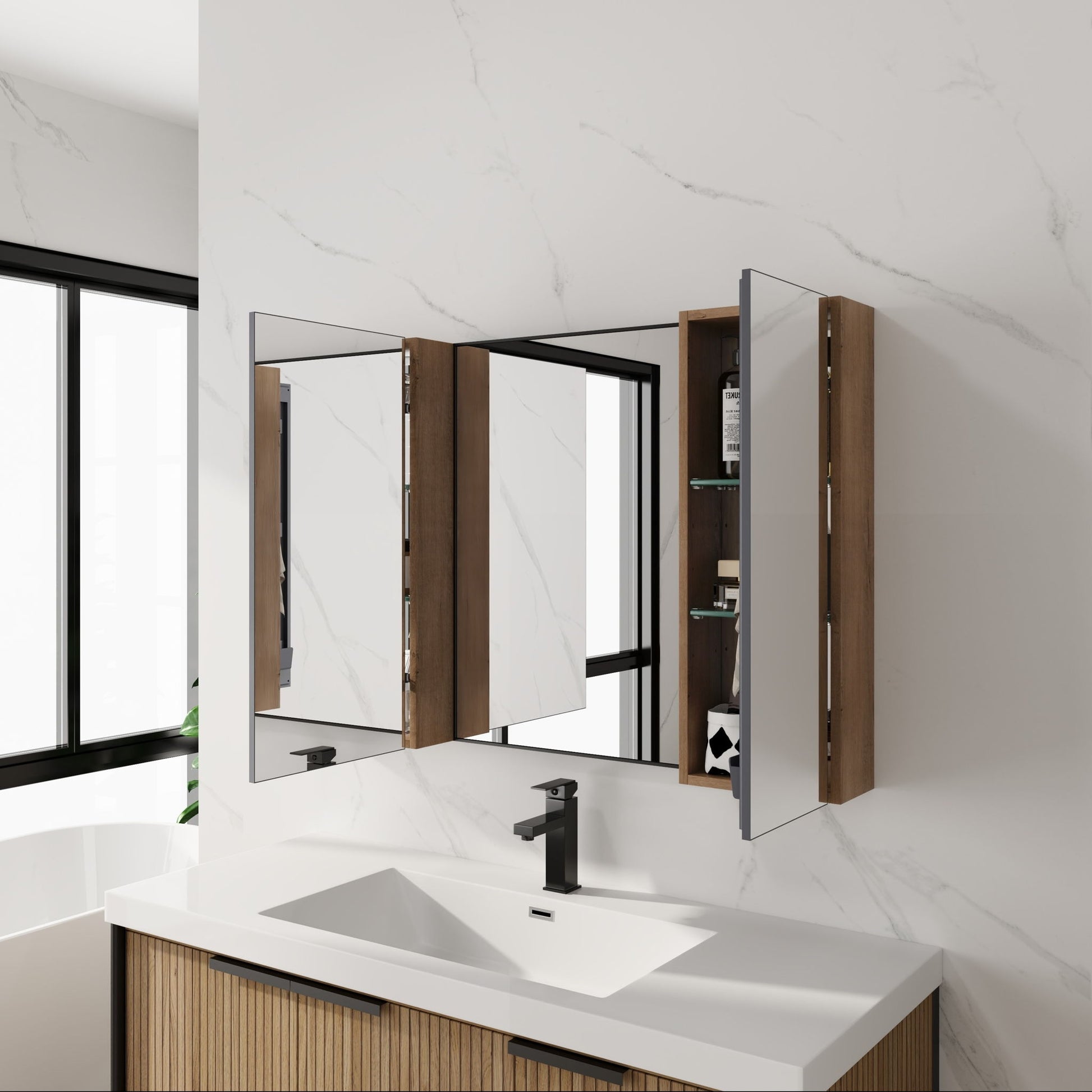 43.3" Wall Mounted Bathroom Cabinet With Adjustable Shelves, Door Storage Cabinet - Imitative Oak