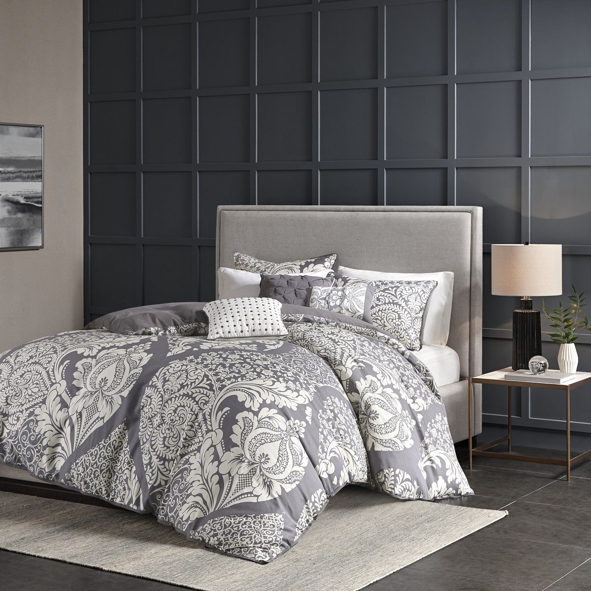 Vienna - King 6 Piece Printed Duvet Cover Set - Gray