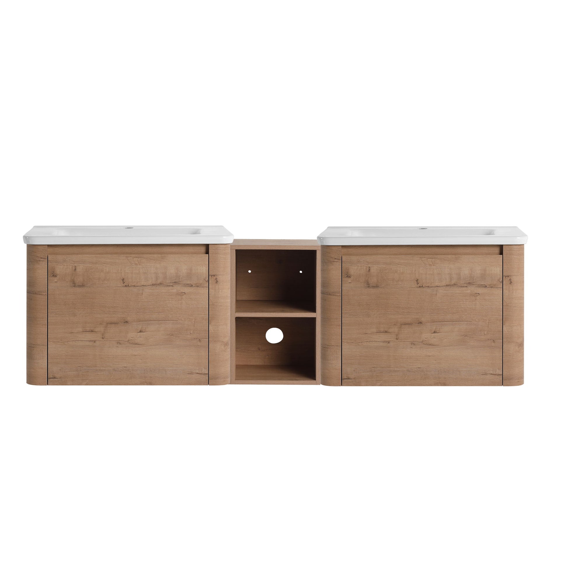 Wall Mounted Bathroom Vanity With Sink And Storage Shelves, Soft Close Doors