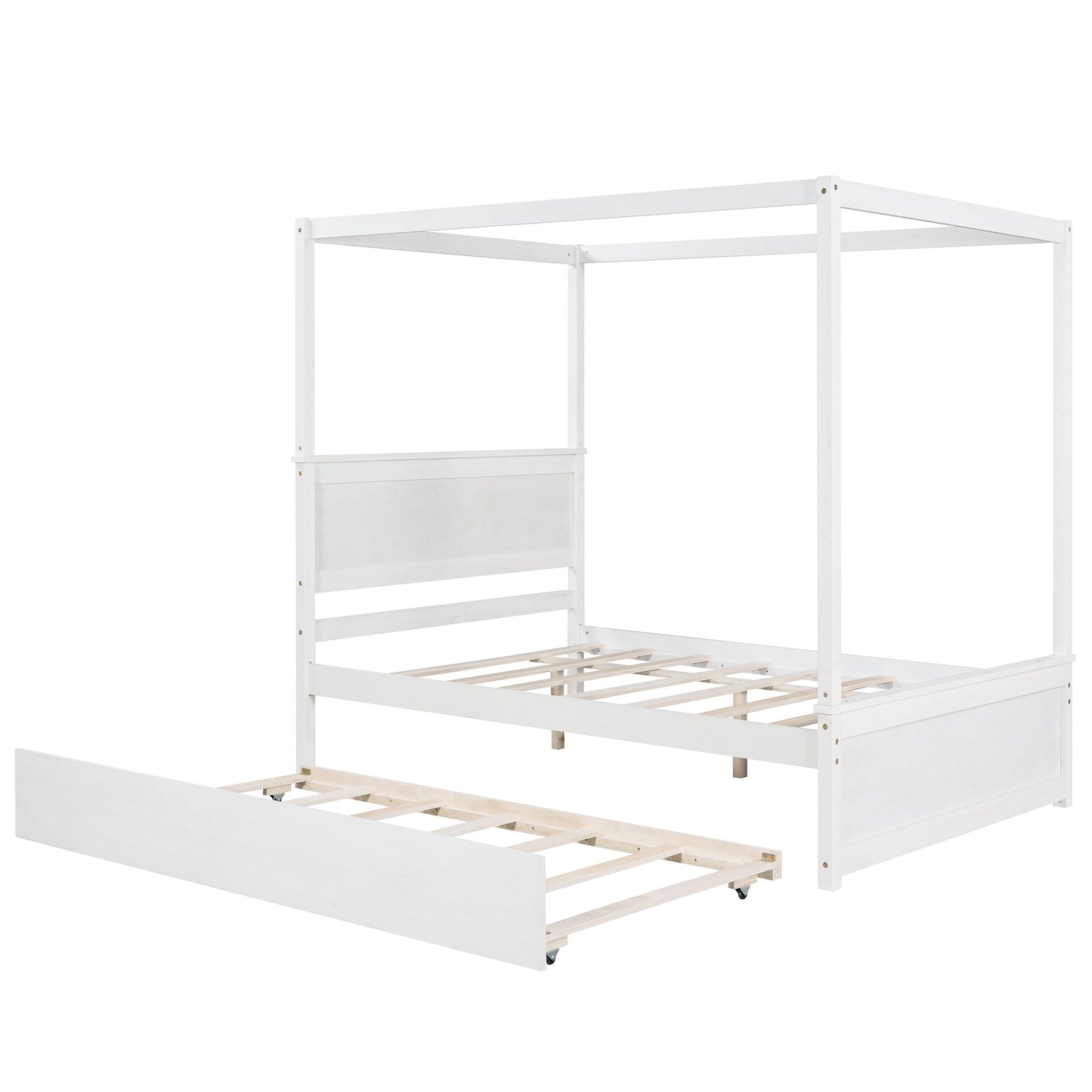 Gewnee - Full Canopy Bed With Trundle Bed - White