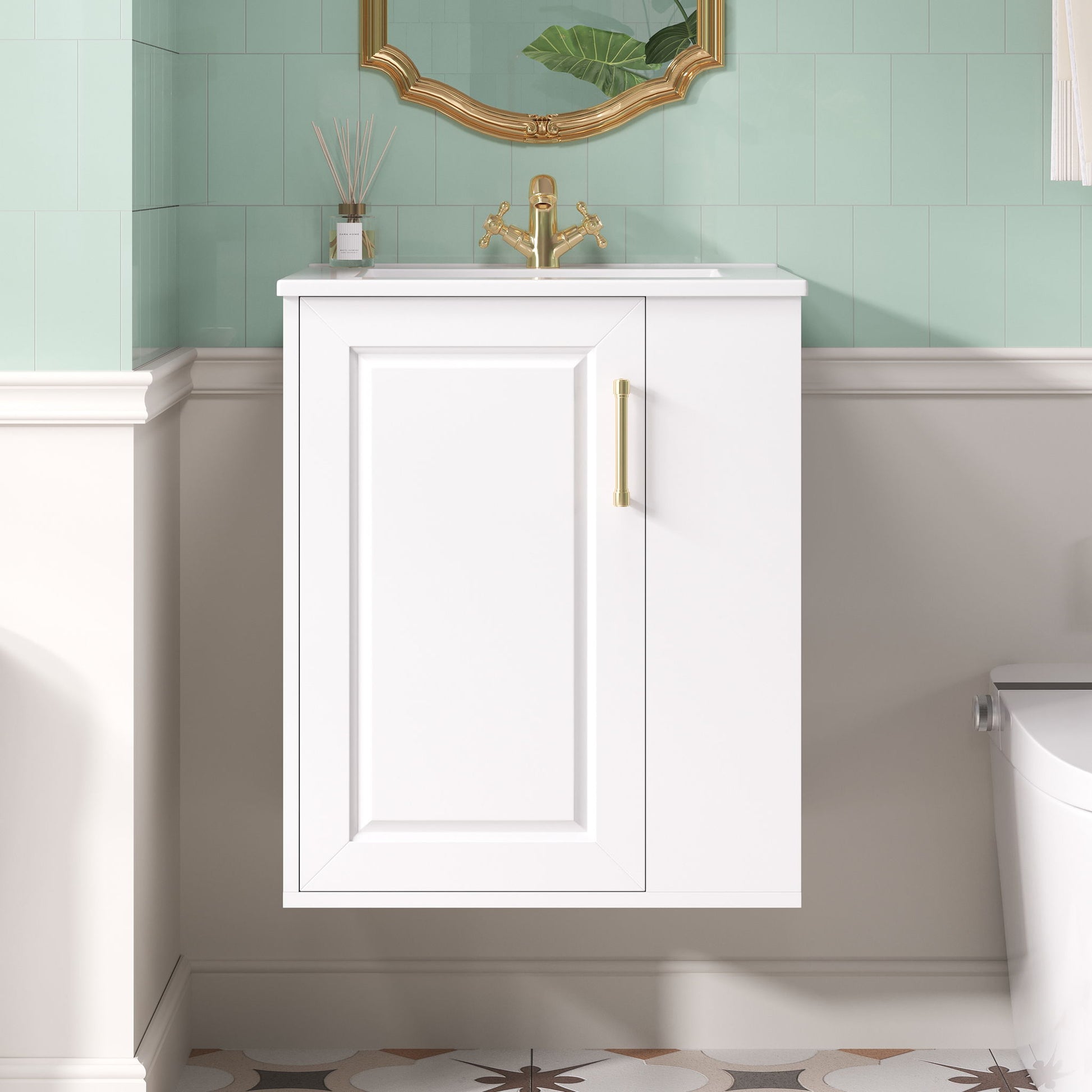 Wall Mounted Bathroom Cabinet With Side Shelf Combo, Vanity With Sink - White